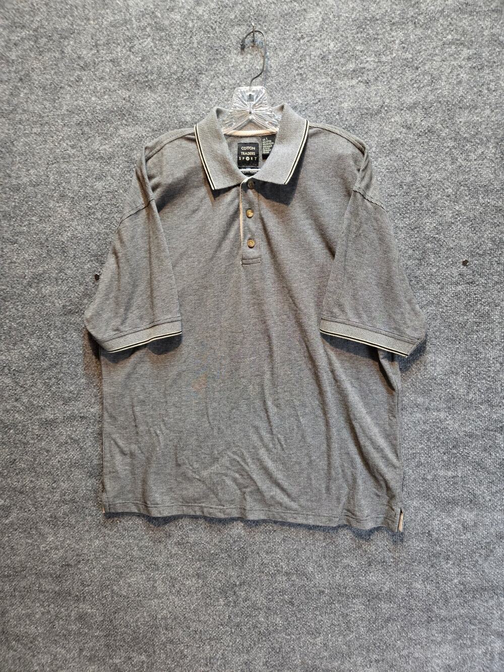 Cotton Traders Sport Men's L Grey Textured Striped Short Sleeve Golf Polo Shirt